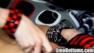 This sexy punk twink is jerking his big hard cock off - porn video