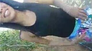 brunette showing her pussy on the street - porn video