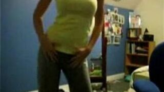 cute busty girl strips off her clothes - porn video